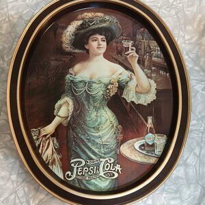 "Drink Pepsi-Cola" Serving Tray-Victorian Dressed Woman-Fabcraft, USA
